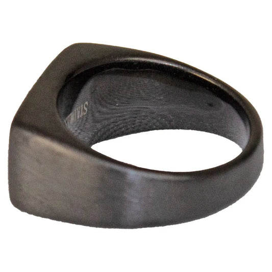 SteelTime Men's Black Stainless Steel Signet RIng with Stone Detail - Velora Luxury Fashion