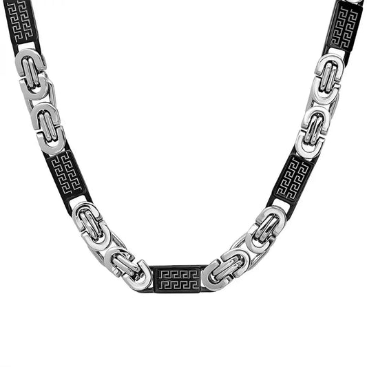 SteelTime Men's Two Tone Stainless Steel and Black IP Byzantine Necklace with Greek Key Accents Boutique of Leathers/Open Road
