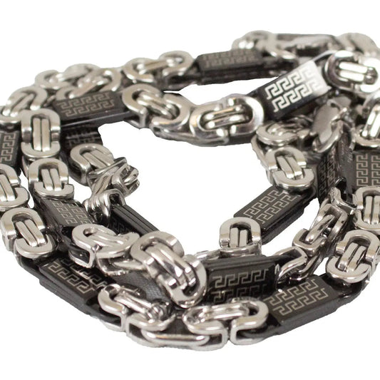 SteelTime Men's Two Tone Stainless Steel and Black IP Byzantine Necklace with Greek Key Accents Boutique of Leathers/Open Road