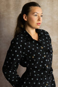 Stephanie Heart Print Tunic Shirt Long Sleeve Button Down Belted - Velora Luxury Fashion