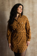 Stephanie Heart Print Tunic Shirt Long Sleeve Button Down Belted - Velora Luxury Fashion