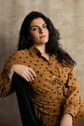 Stephanie Heart Print Tunic Shirt Long Sleeve Button Down Belted - Velora Luxury Fashion