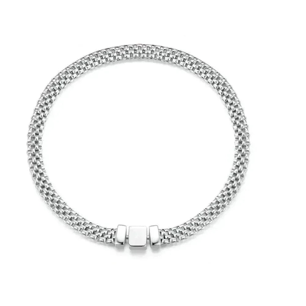 Sterling Silver Braided Square Buckle Bracelet - Velora Luxury Fashion