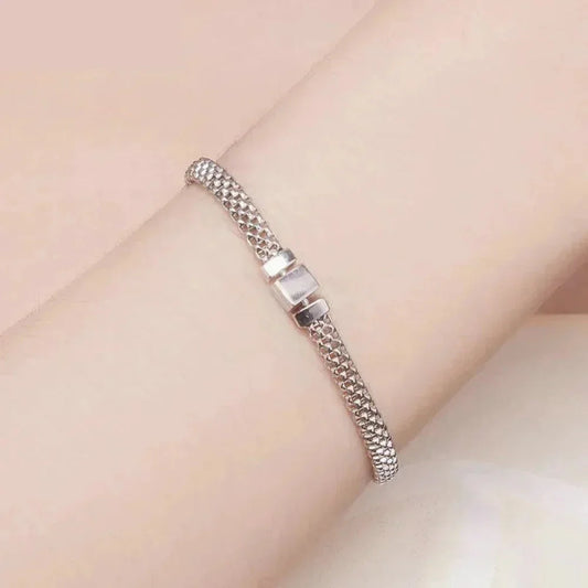 Sterling Silver Braided Square Buckle Bracelet - Velora Luxury Fashion