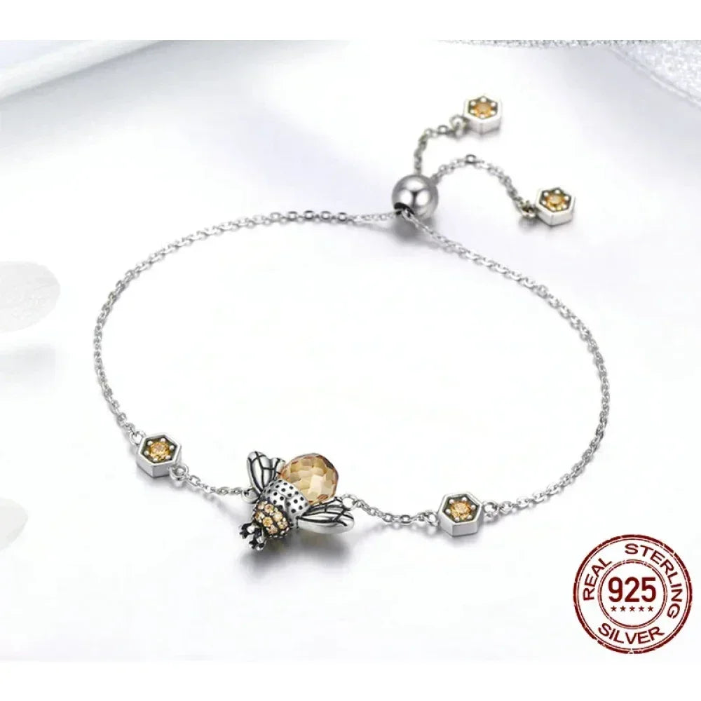 Sterling Silver Dancing Bee Charm Bracelet with CZ - Velora Luxury Fashion