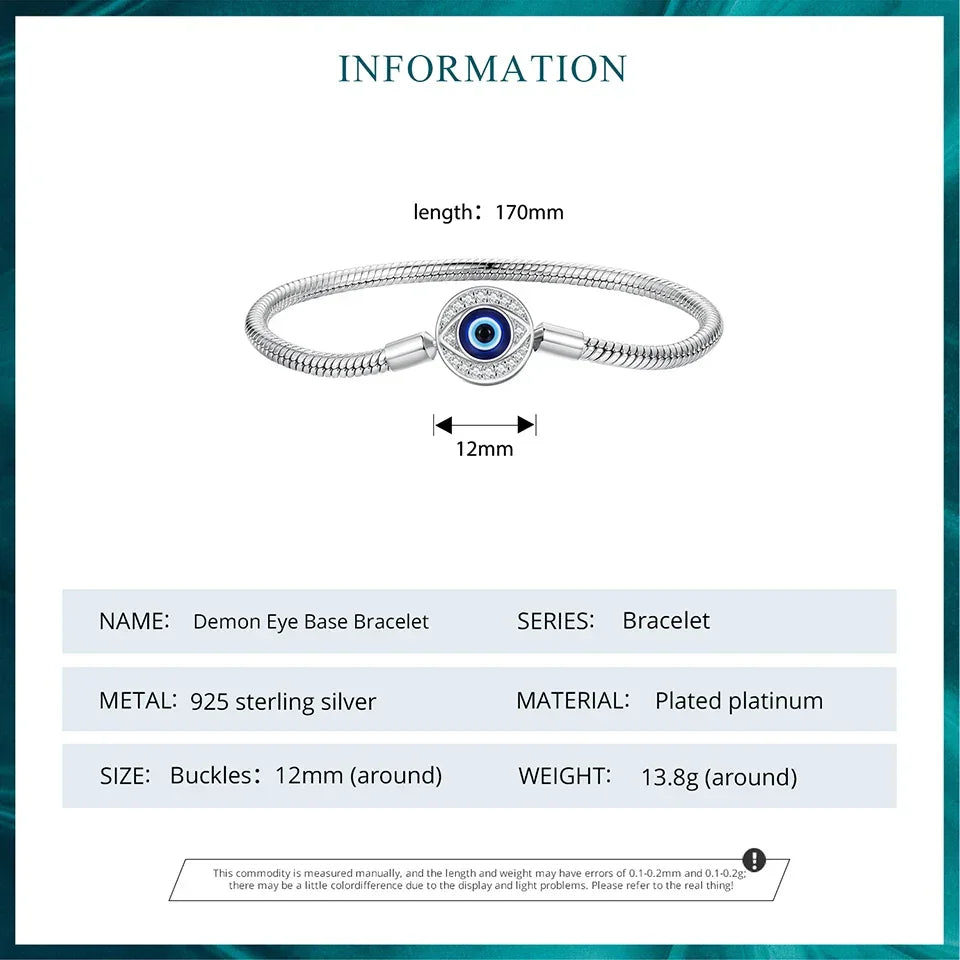 Sterling Silver Evil Eye Charm Bracelet with CZ – Snake Chain - Velora Luxury Fashion