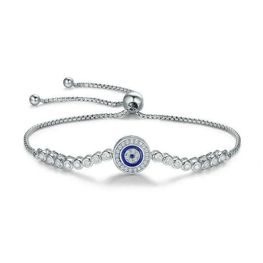 Sterling Silver Evil Eye Tennis Bracelet with CZ – Adjustable - Velora Luxury Fashion