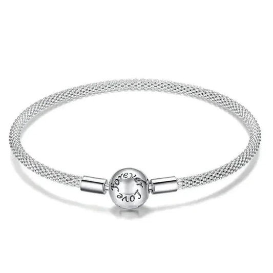 Sterling Silver Mesh Charm Bracelet – “Forever Love” Bead - Velora Luxury Fashion