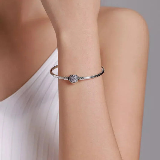 Sterling Silver Snake Chain Bangle Bracelet with CZ Pavé - Velora Luxury Fashion