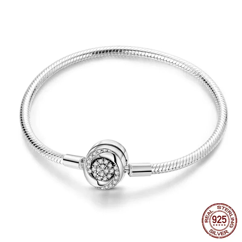 Sterling Silver Snake Chain Bracelet with Rose CZ Clasp - Velora Luxury Fashion