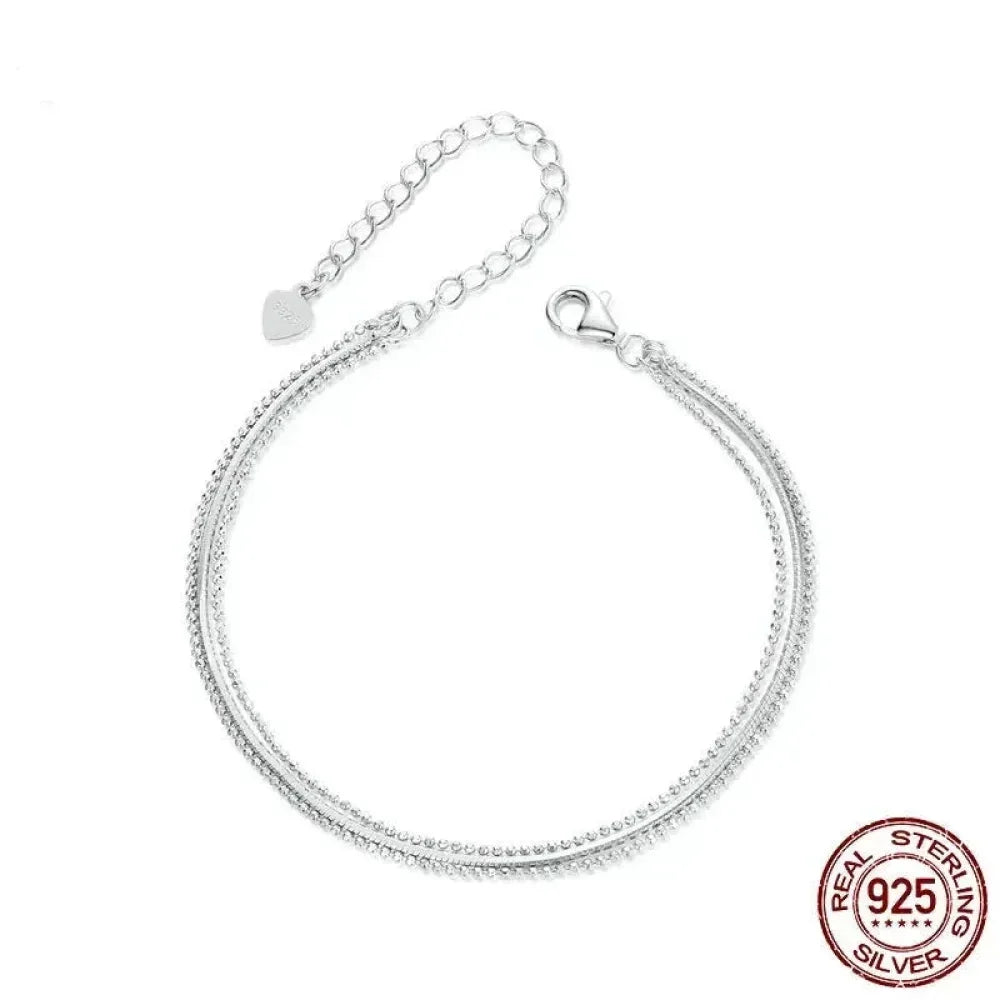 Sterling Silver Triple Layer Bracelet – White Gold Plated - Velora Luxury Fashion