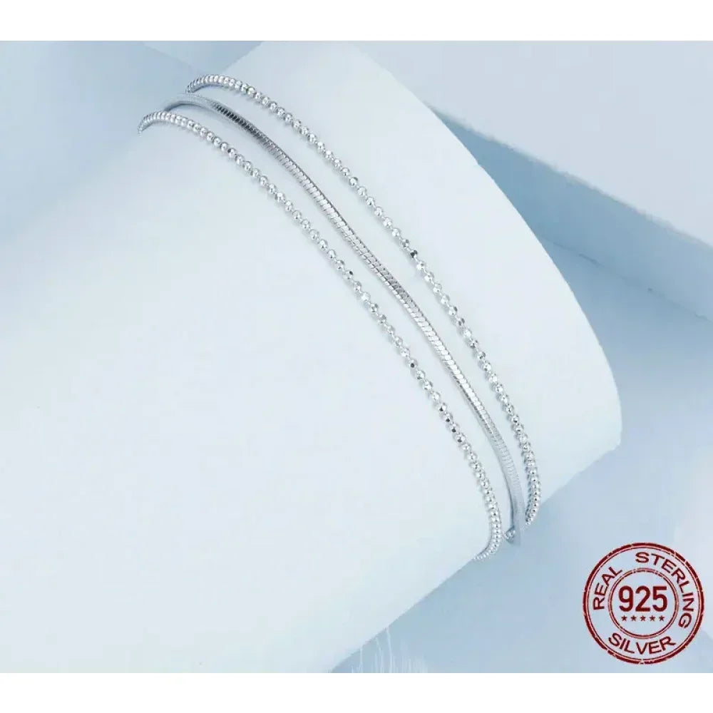 Sterling Silver Triple Layer Bracelet – White Gold Plated - Velora Luxury Fashion