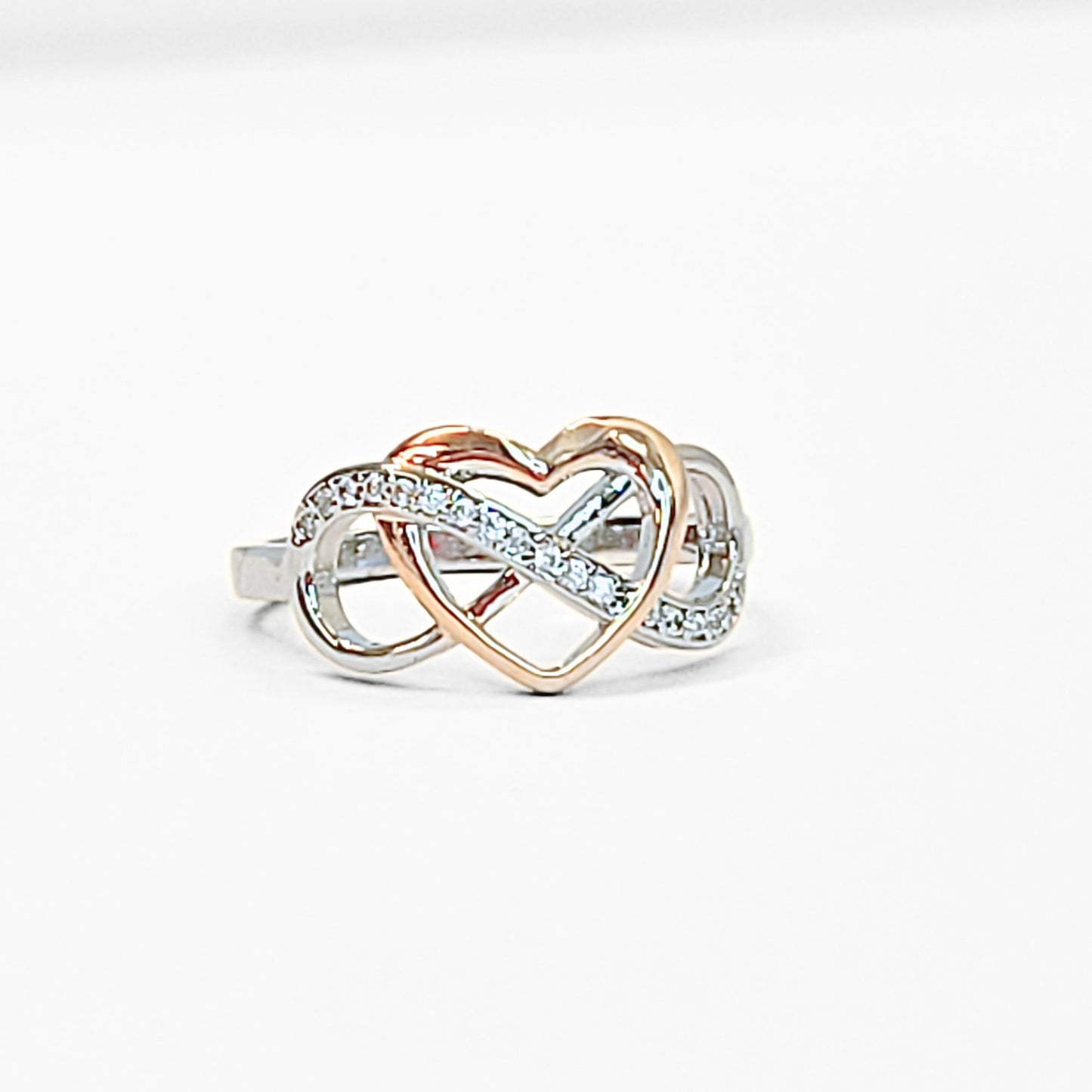 Sterling Silver Rose Gold Infinity Heart Ring - Velora