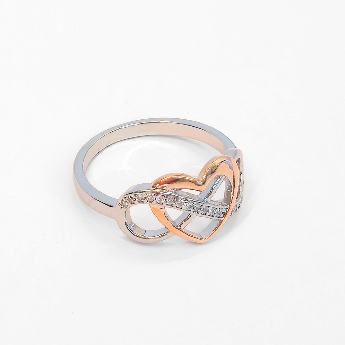 Sterling Silver Rose Gold Infinity Heart Ring - Velora