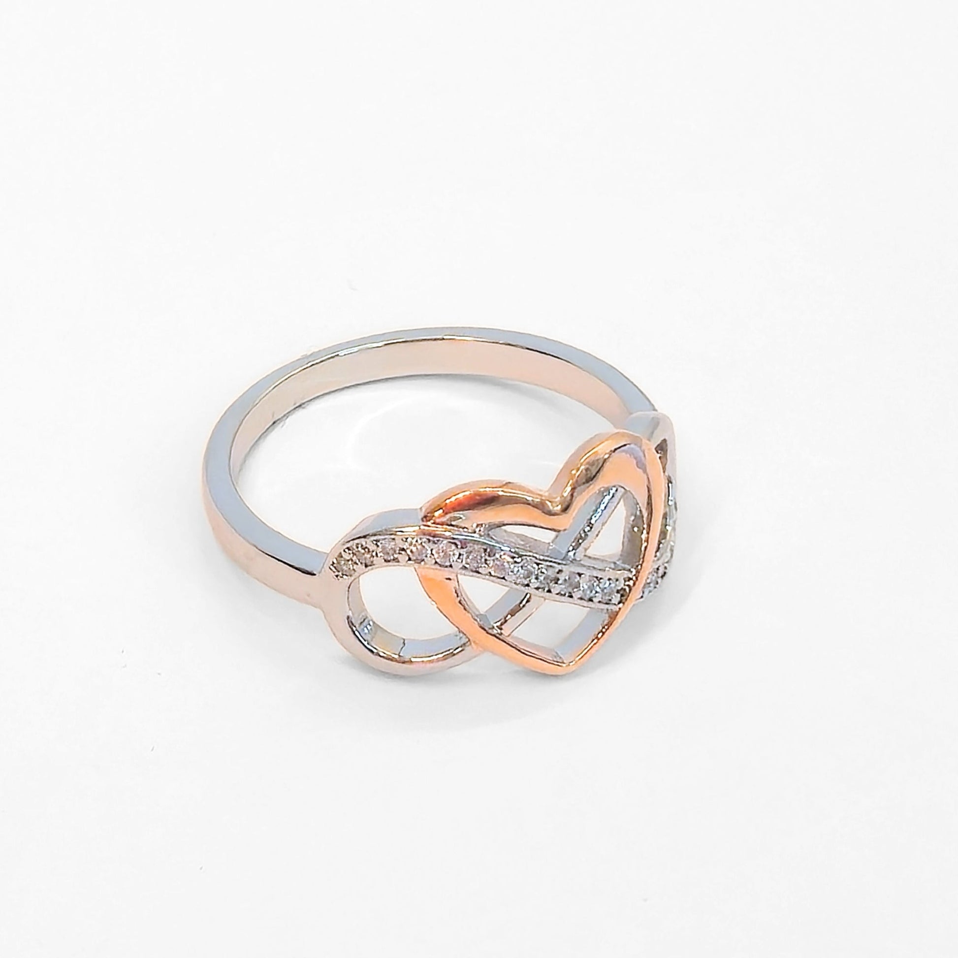 Sterling Silver Rose Gold Infinity Heart Ring - Velora