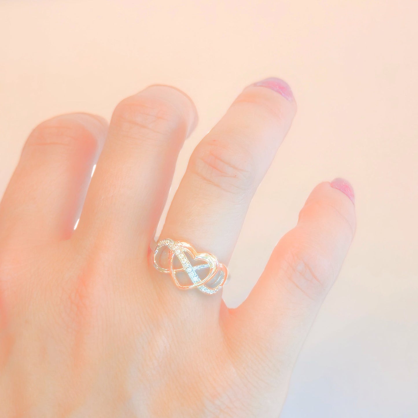 Sterling Silver Rose Gold Infinity Heart Ring - Velora