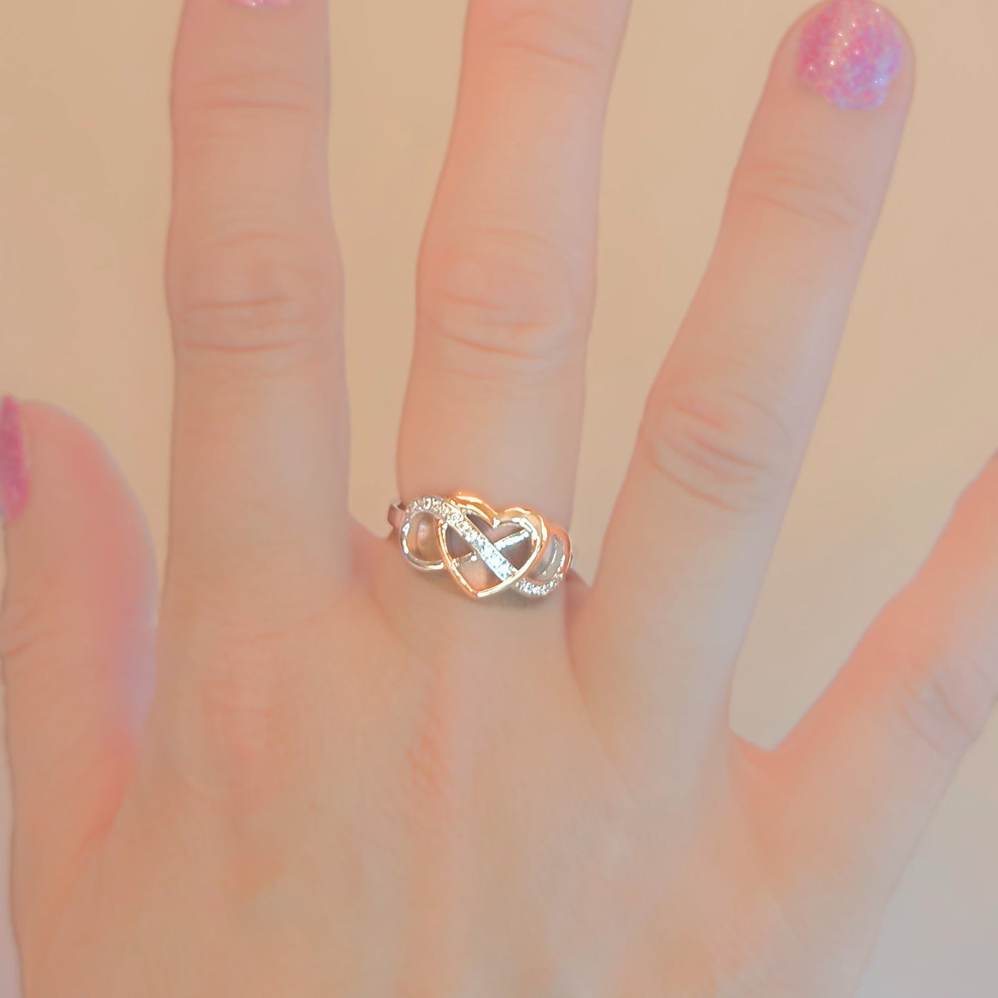 Sterling Silver Rose Gold Infinity Heart Ring - Velora