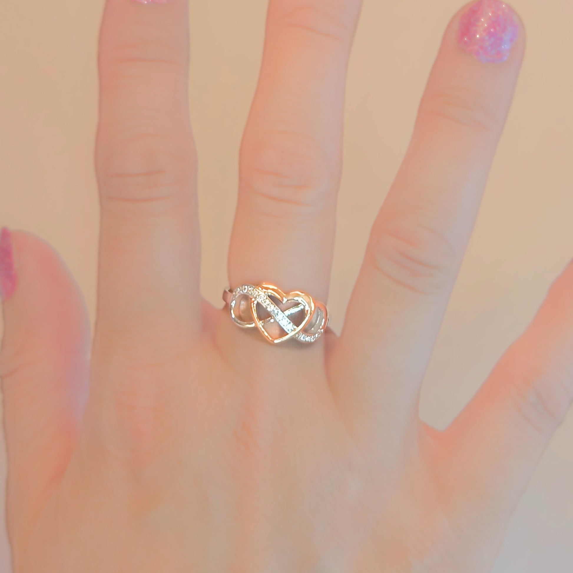 Sterling Silver Rose Gold Infinity Heart Ring - Velora