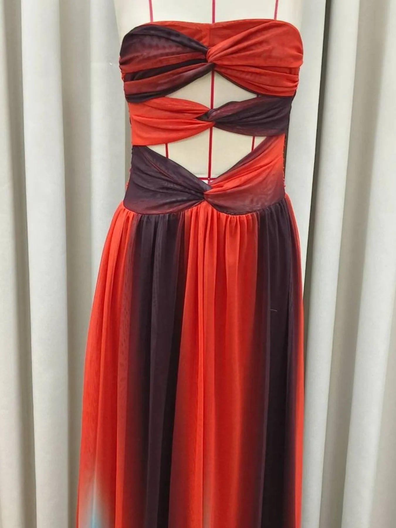 Strapless Cut-Out Rainbow Gradient Maxi Dress - Velora Luxury Fashion