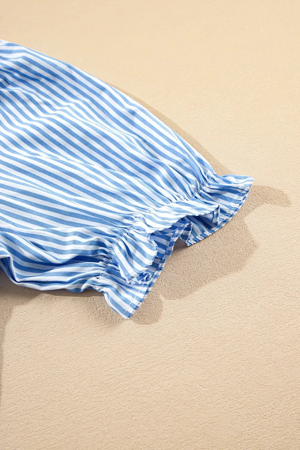 Stripe Bubble Short Sleeve Tiered Scallop Midi Dress - Velora