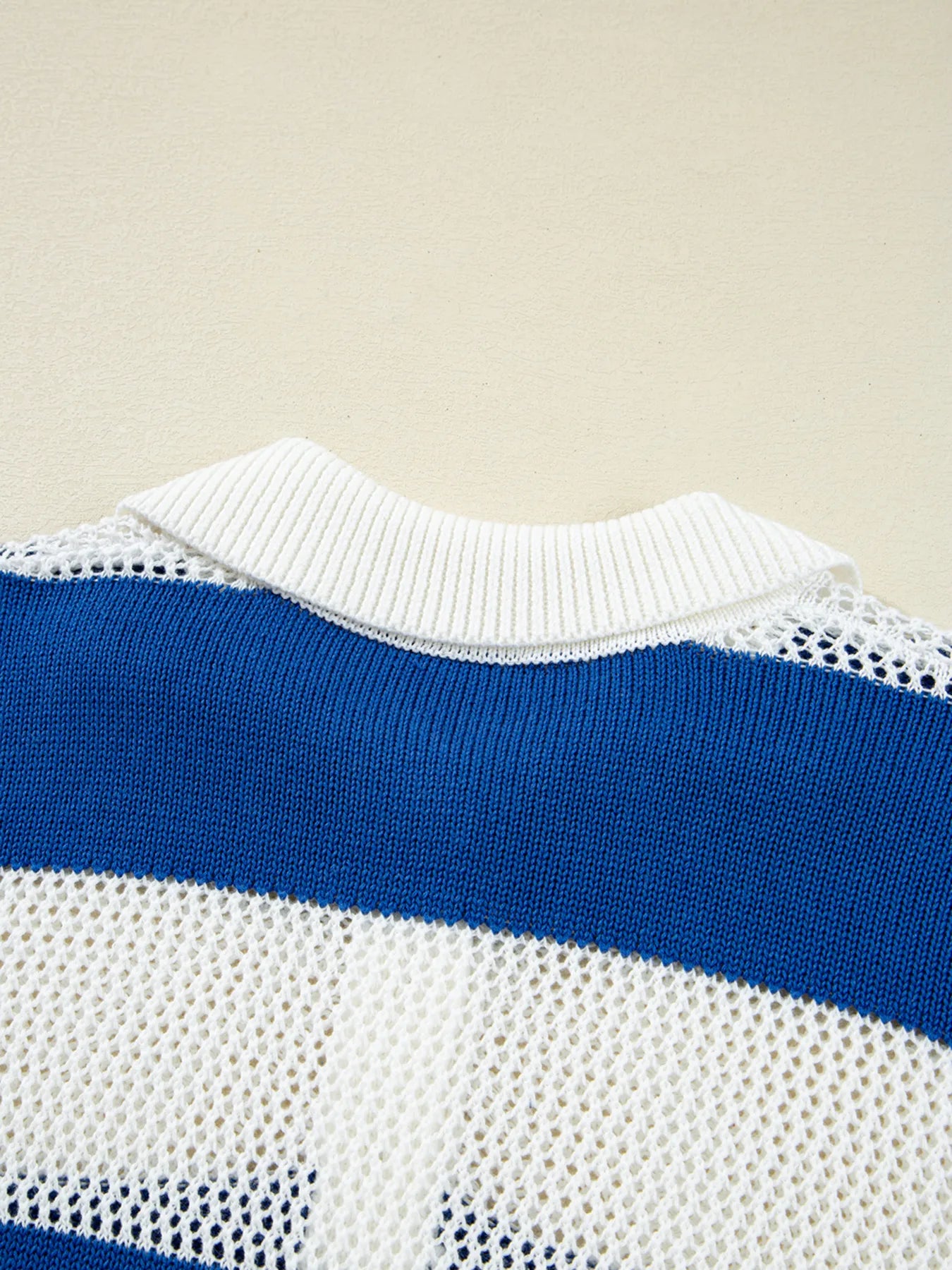Stripe Colorblock Polo Collar Crochet Knitted Cover Up - Velora Luxury Fashion