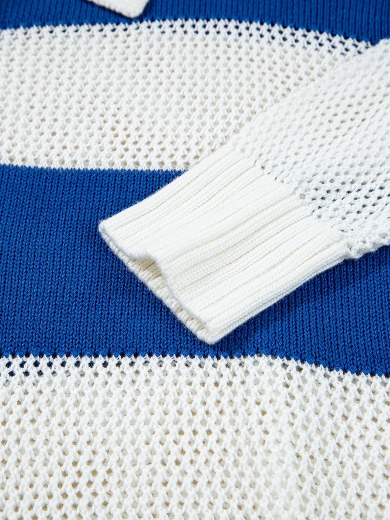 Stripe Colorblock Polo Collar Crochet Knitted Cover Up - Velora Luxury Fashion