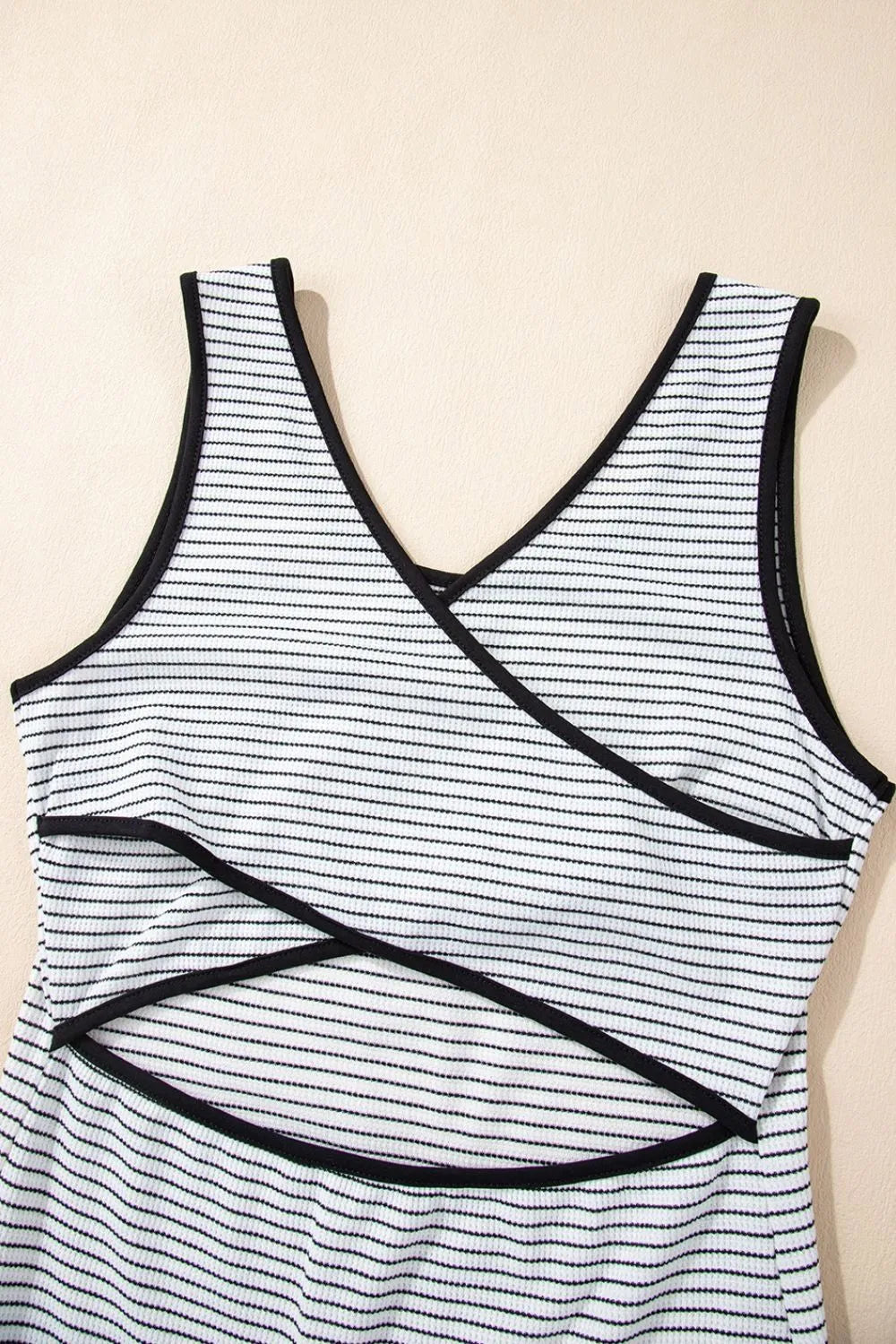 Stripe Crisscross Side Slits Slim Fit Sleeveless Midi Dress - Velora Luxury Fashion