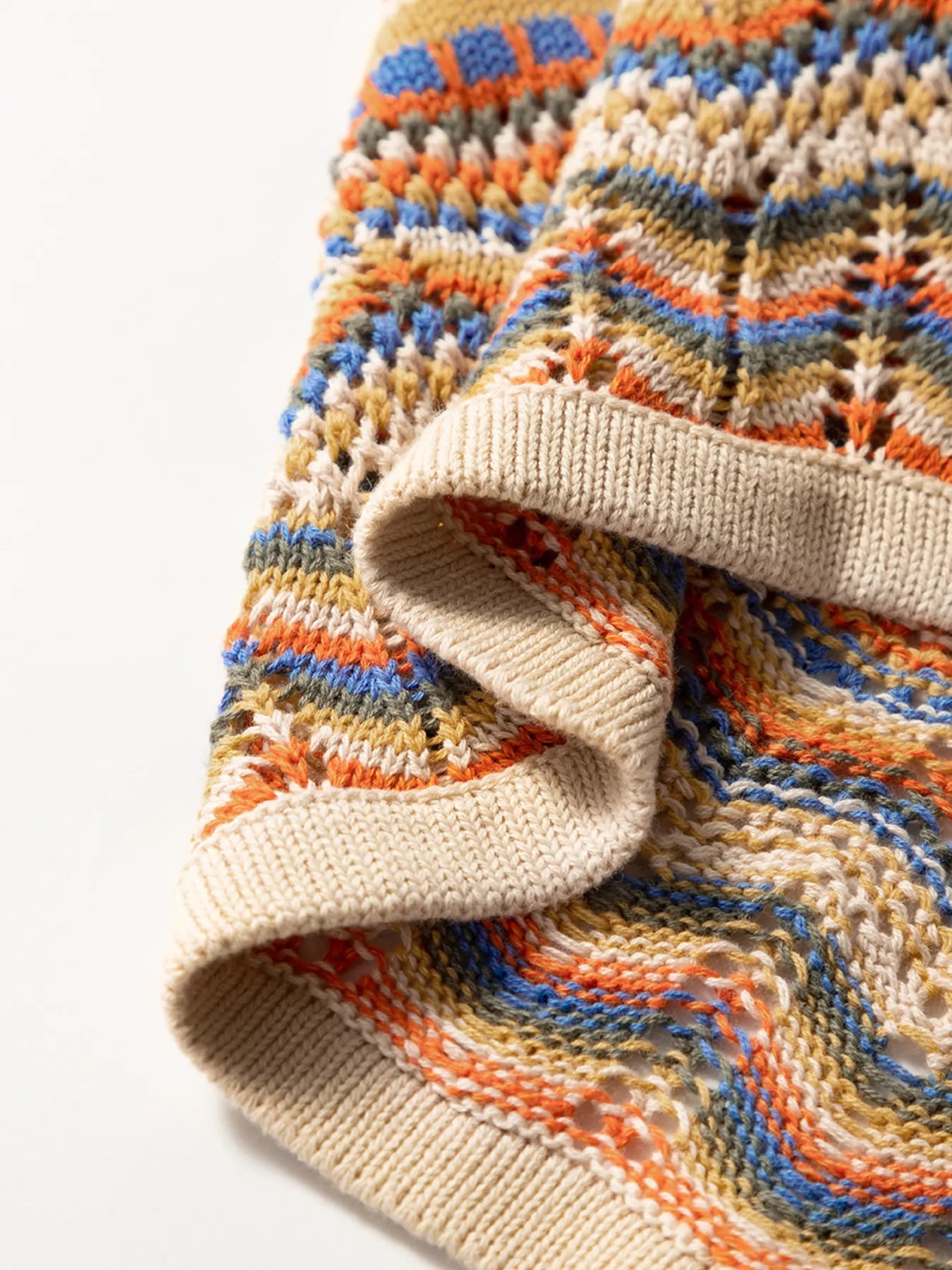 Stripe Eyelet Crochet Round Neck Sweater Vest - Velora Luxury Fashion