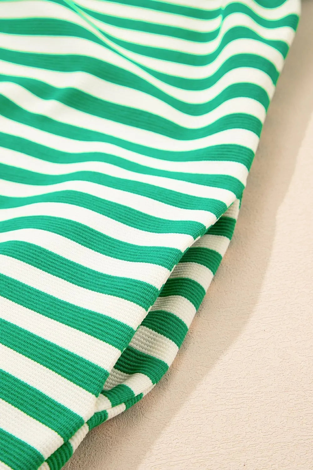 Stripe Print Contrast Collar Split Neck Flutter Sleeve Dress - Velora Luxury Fashion