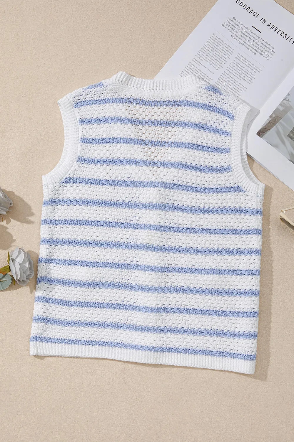 Stripe V Neck Gold Buttons Elegant Sweater Vest - Velora Luxury Fashion