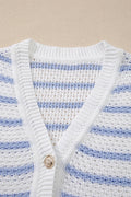 Stripe V Neck Gold Buttons Elegant Sweater Vest - Velora Luxury Fashion