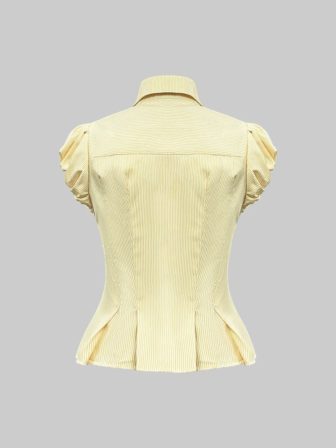 Striped Puff Sleeve Button-Up Shirt - Velora Luxury Fashion