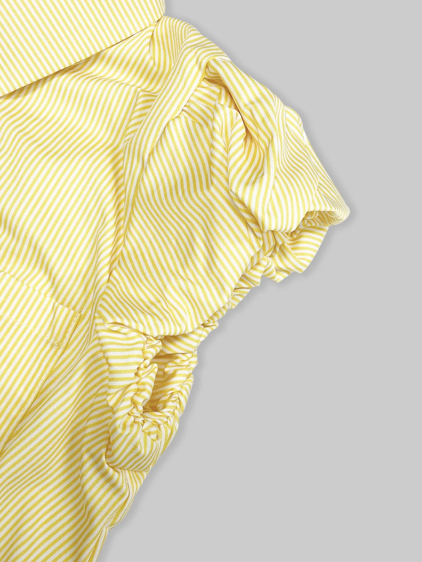 Striped Puff Sleeve Button-Up Shirt - Velora Luxury Fashion