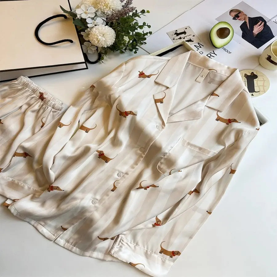 Striped Sausage Dog Pajamas For Women Simple Homewear EX-STOCK Canada