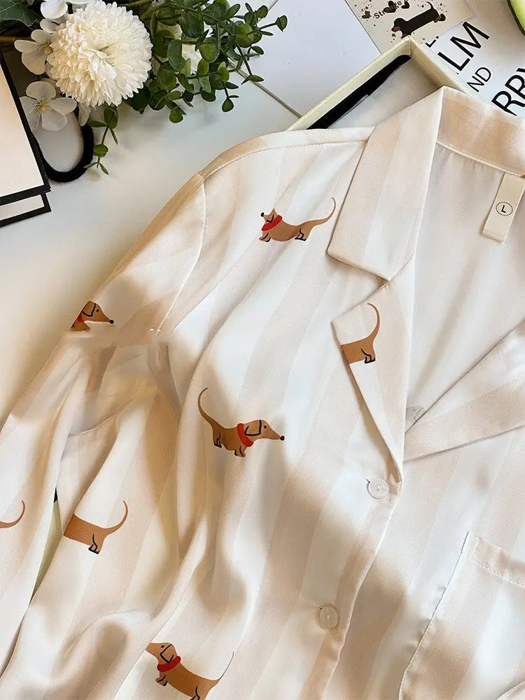 Striped Sausage Dog Pajamas For Women Simple Homewear EX-STOCK Canada