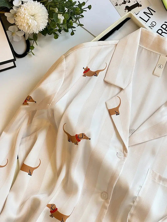 Striped Sausage Dog Pajamas For Women Simple Homewear EX-STOCK Canada