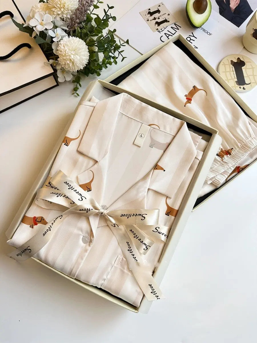 Striped Sausage Dog Pajamas For Women Simple Homewear EX-STOCK Canada