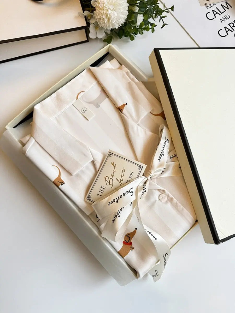 Striped Sausage Dog Pajamas For Women Simple Homewear EX-STOCK Canada