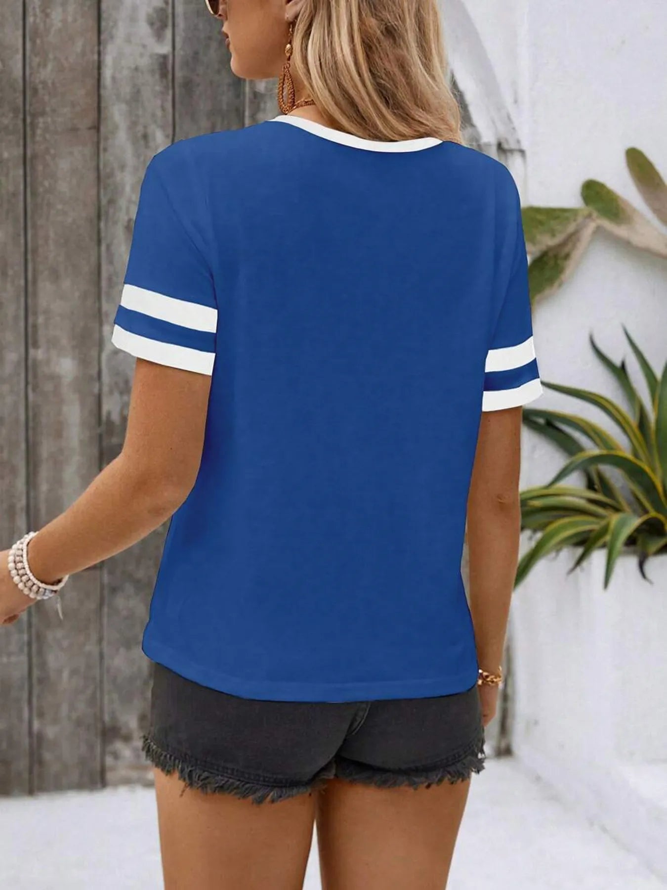 Striped Short Sleeve Half Zip Top - Velora Luxury Fashion