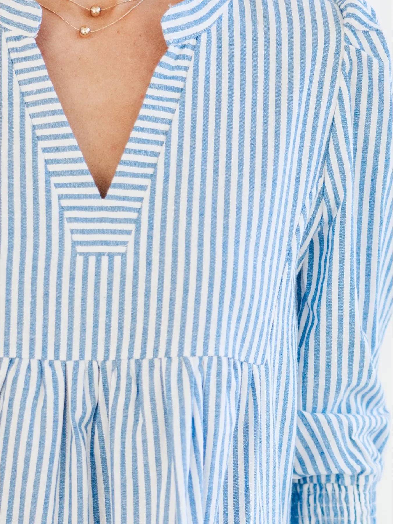 Striped Tiered Flounce Sleeve Shirt Dress - Velora Luxury Fashion