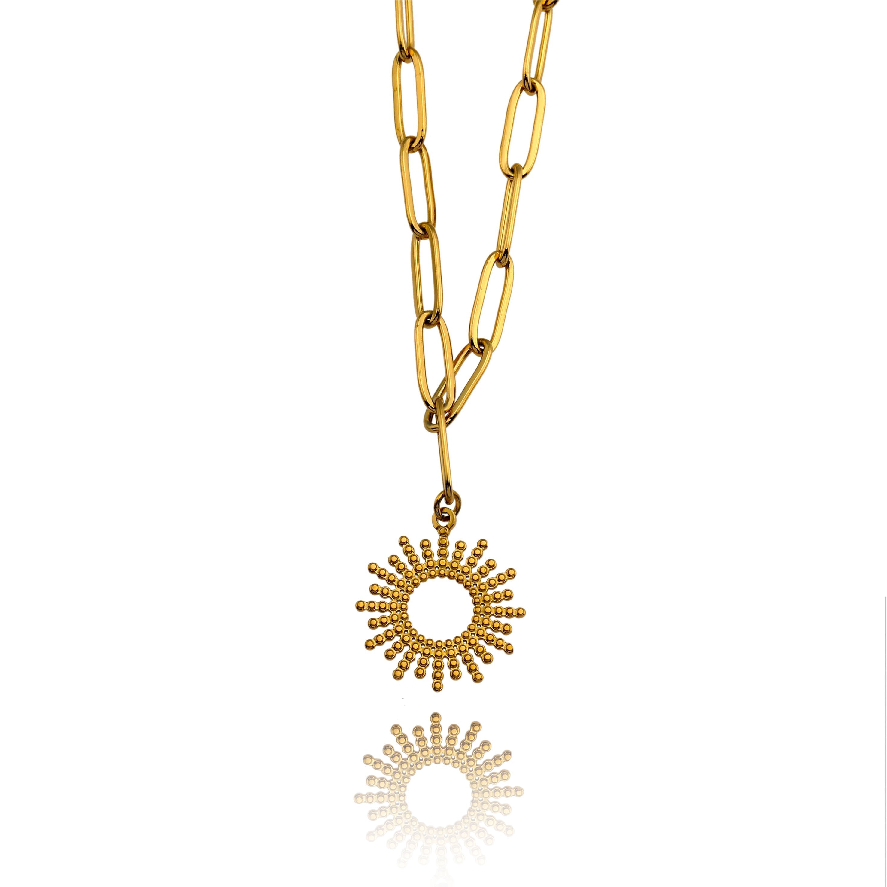 Style ABIGAIL: Contemporary Link Chain Necklace with Ornate Star Burst Pendant - Velora Luxury Fashion