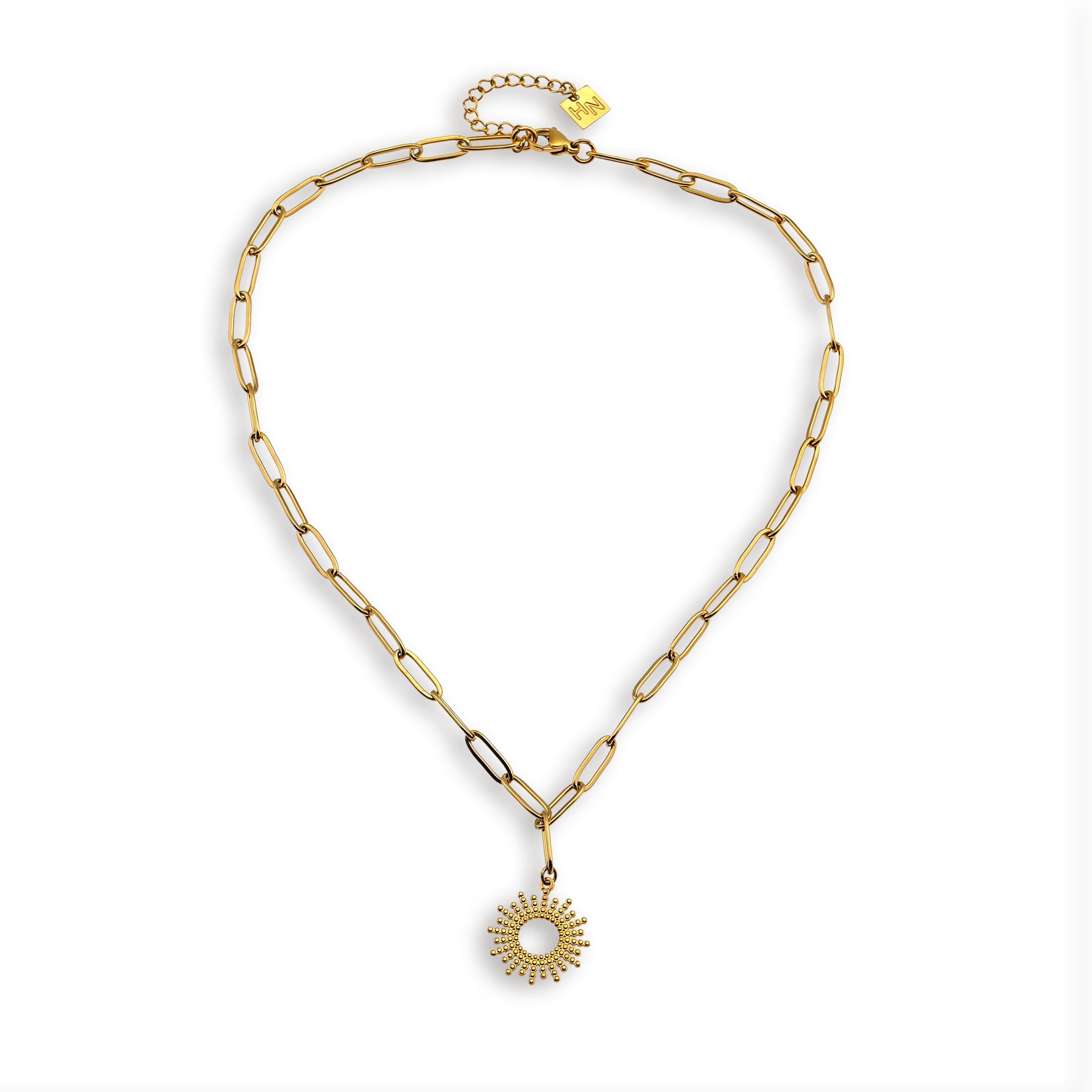 Style ABIGAIL: Contemporary Link Chain Necklace with Ornate Star Burst Pendant - Velora Luxury Fashion