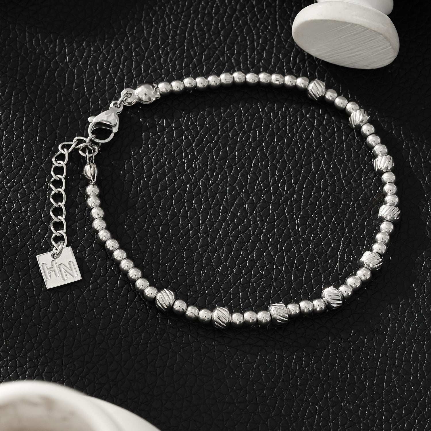 Style ANNABETH: Twin-Bead Fusion White Gold (Silver Toned) Chain Bracelet - Velora Luxury Fashion