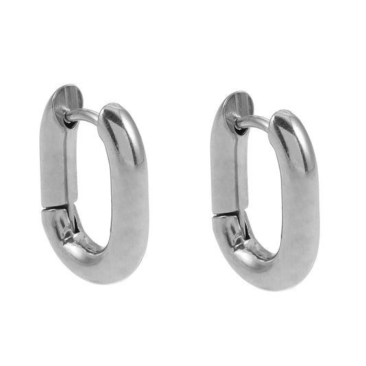 Style BISBEE: Rounded Corners Rectangular Mini Hoop in White Gold (Silver Toned) - Velora Luxury Fashion