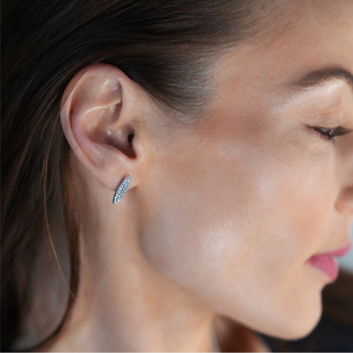 Style CHARLESVOIX: Minimalist Pavé Zirconia Oval Shaped Stud Earrings Silver - Velora Luxury Fashion