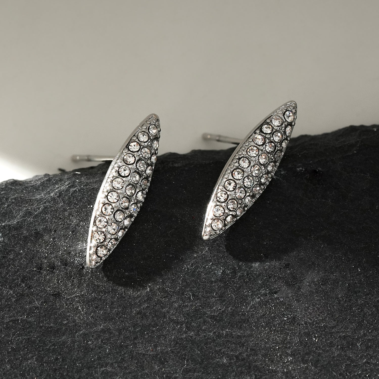 Style CHARLESVOIX: Minimalist Pavé Zirconia Oval Shaped Stud Earrings Silver - Velora Luxury Fashion