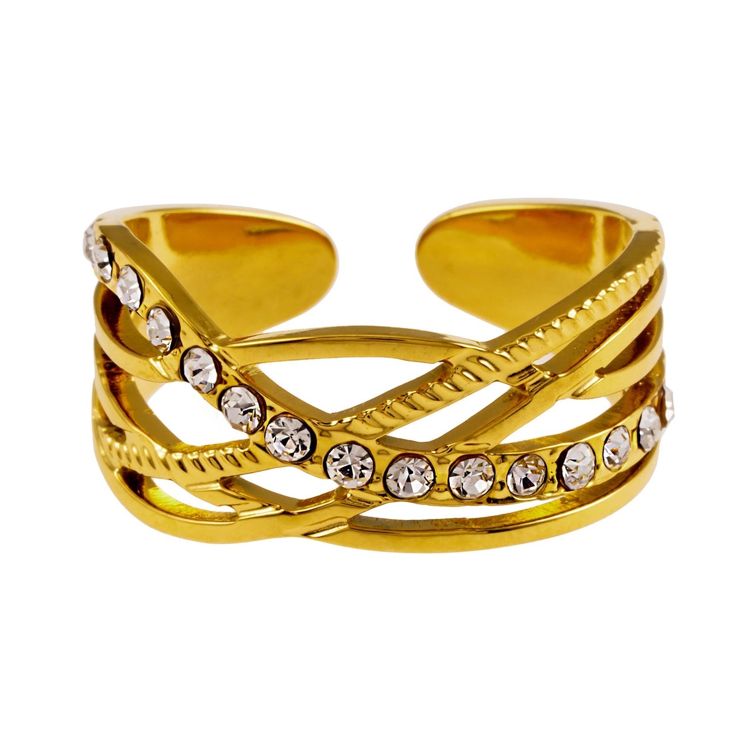 Style CORAZON: Cross Over Multi Stacked Zirconia Embedded Ring - Velora Luxury Fashion