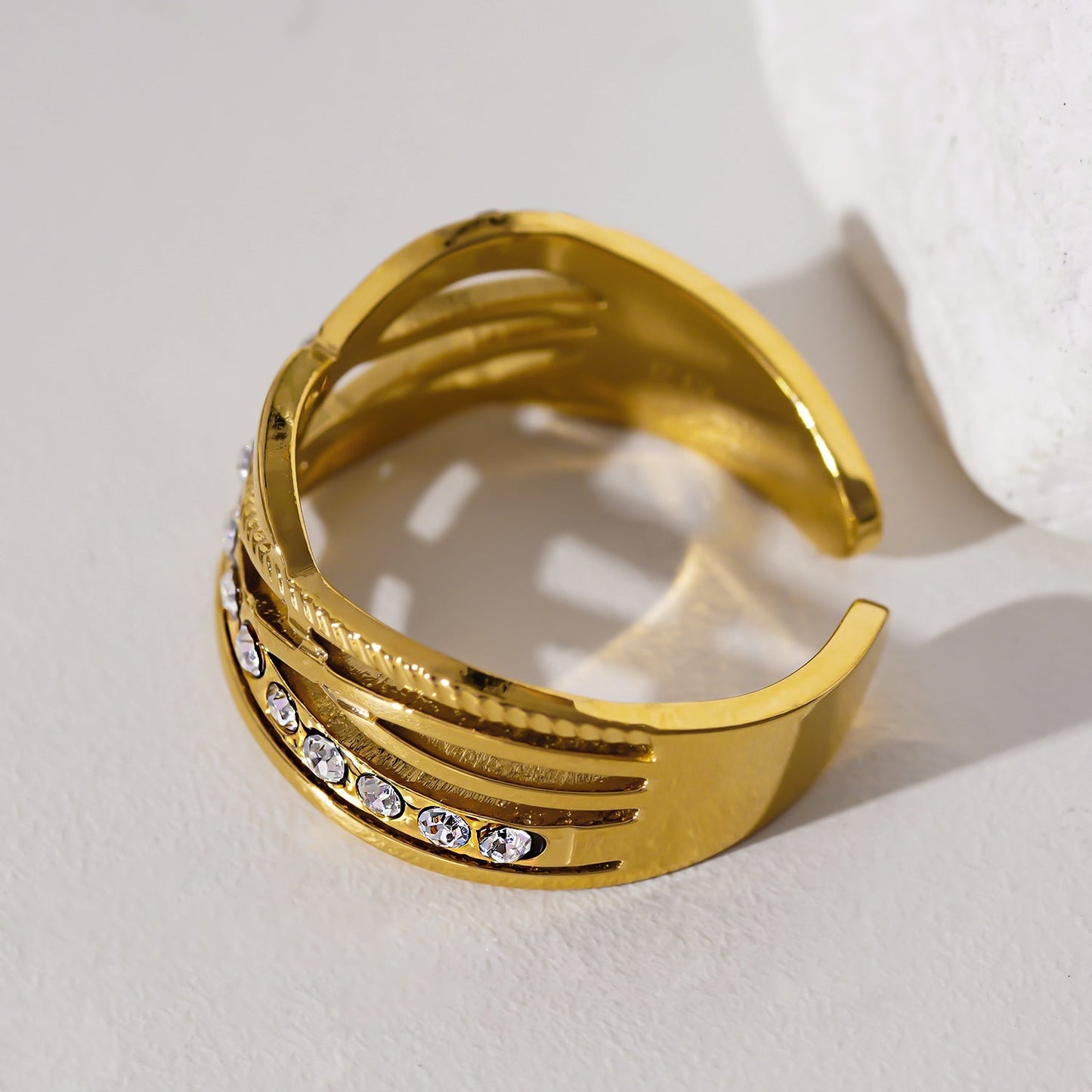 Style CORAZON: Cross Over Multi Stacked Zirconia Embedded Ring - Velora Luxury Fashion