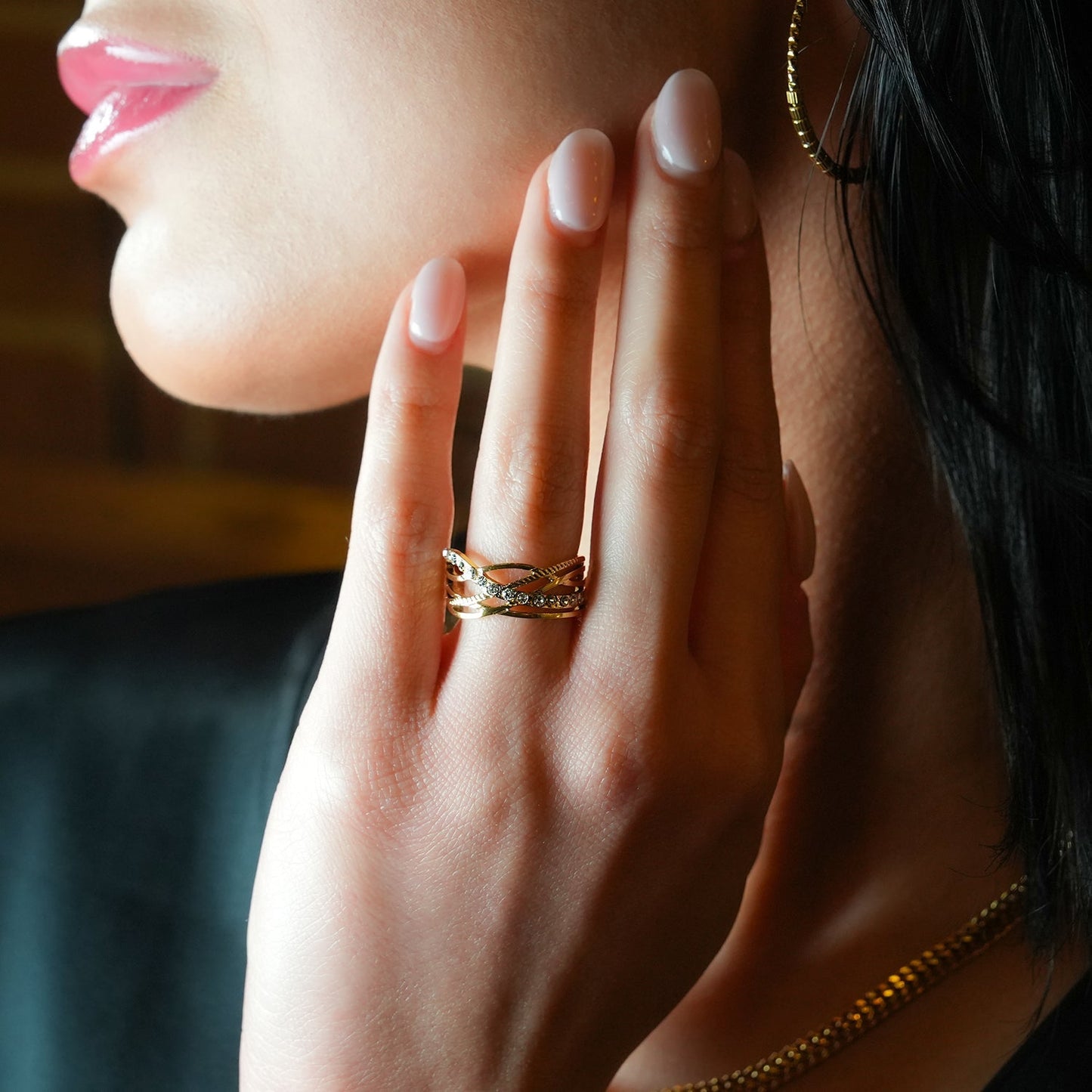 Style CORAZON: Cross Over Multi Stacked Zirconia Embedded Ring - Velora Luxury Fashion