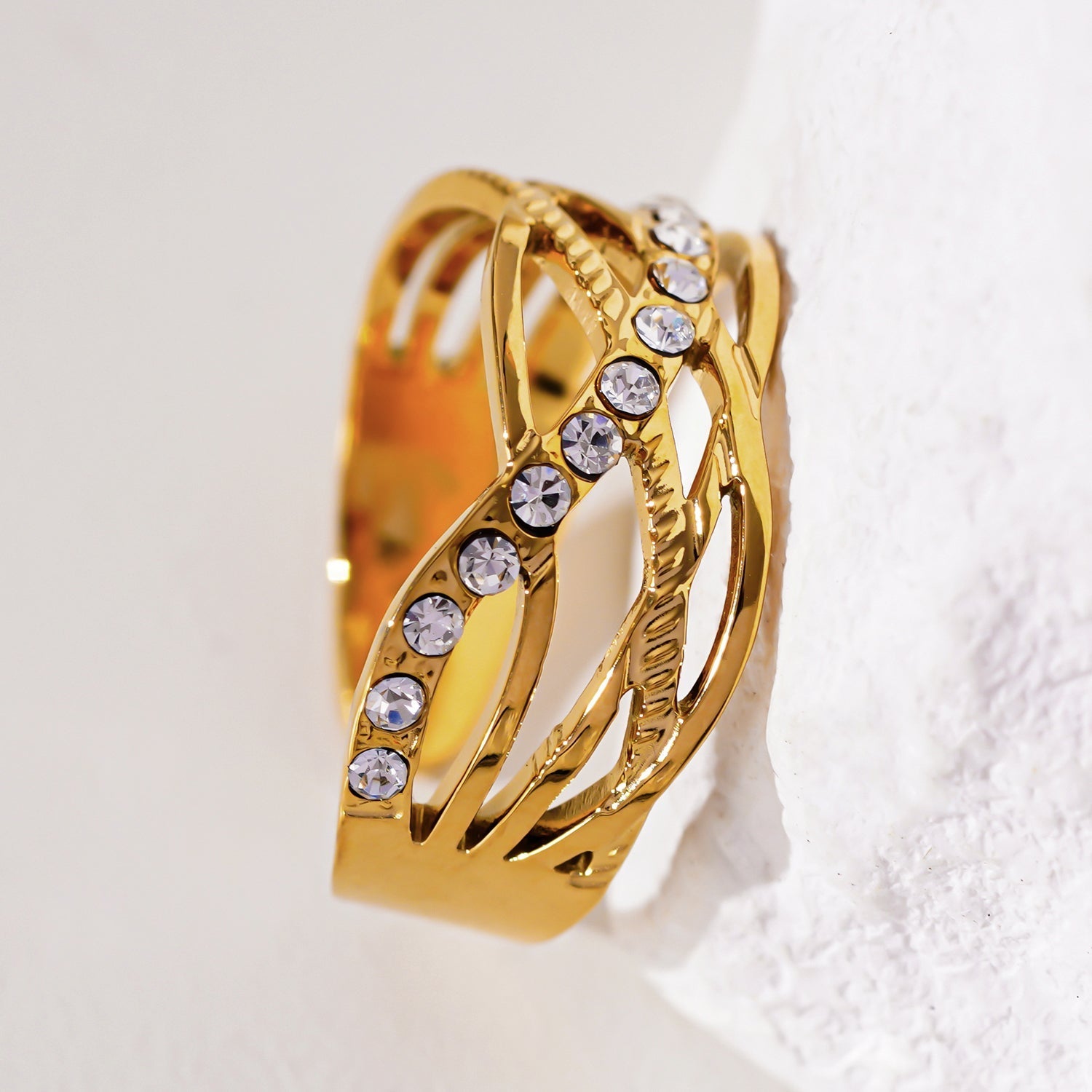 Style CORAZON: Cross Over Multi Stacked Zirconia Embedded Ring - Velora Luxury Fashion
